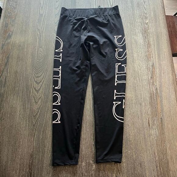 NWOT Guess Crop Leggings High Rise Elastic Waist Pull-On Logo Print Black Size M - Picture 1 of 10